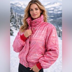 Vintage Bogner Pink Iridescent Goose Down Winter Ski Zip Up Puffer Jacket Sz 12